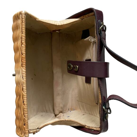 Vintage 60's 70's ETIENNE AIGNER Wicker Rattan Handbag with Leather Strap Brown - Picture 10 of 15